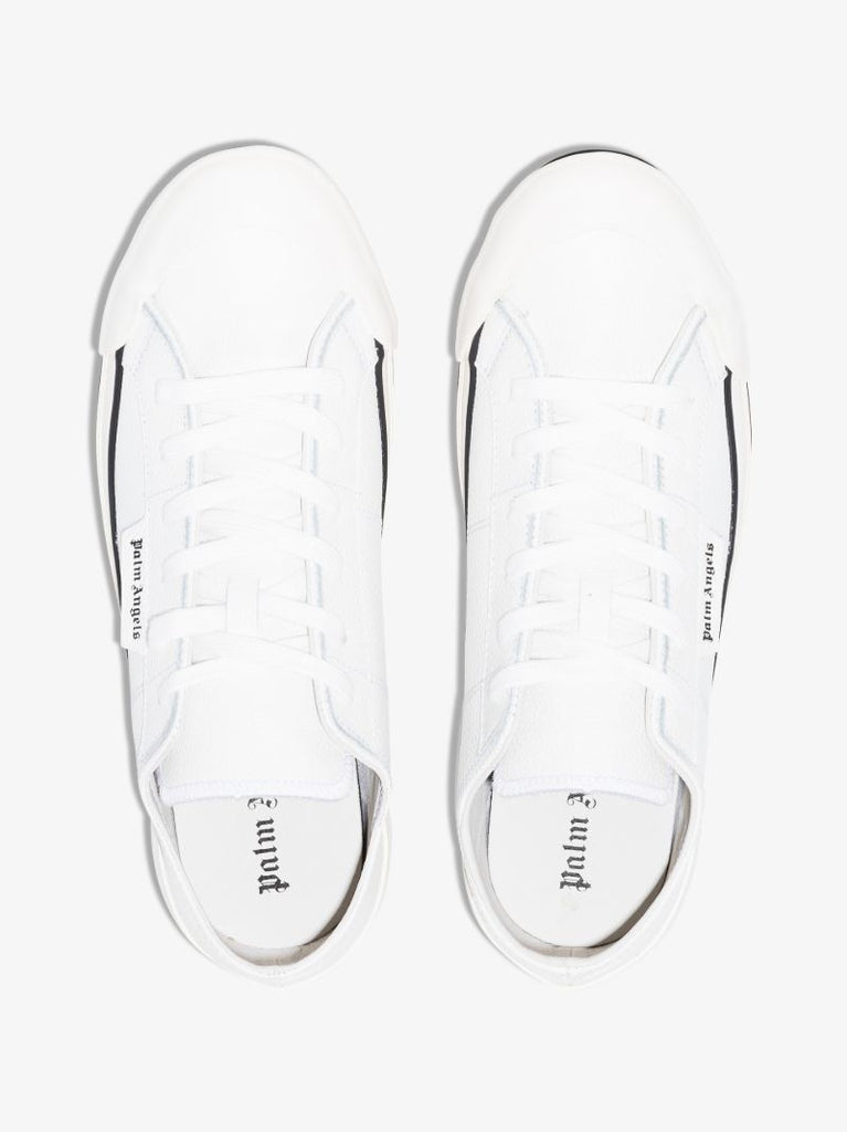 White Vulcanised Leather Low Top Sneakers