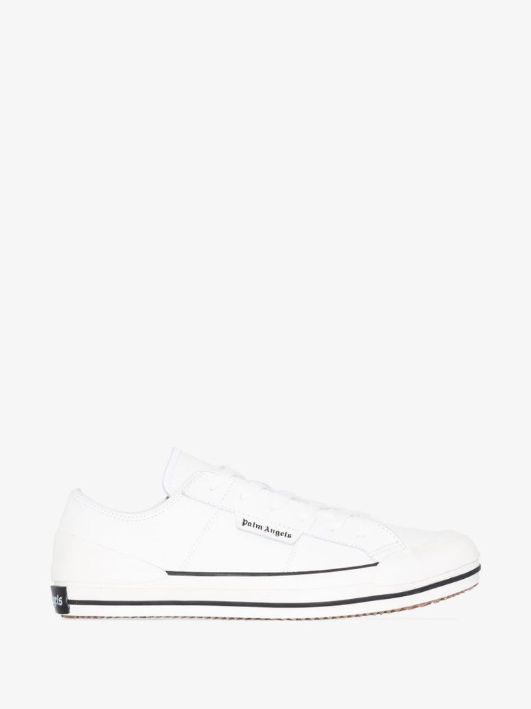 White Vulcanised Leather Low Top Sneakers