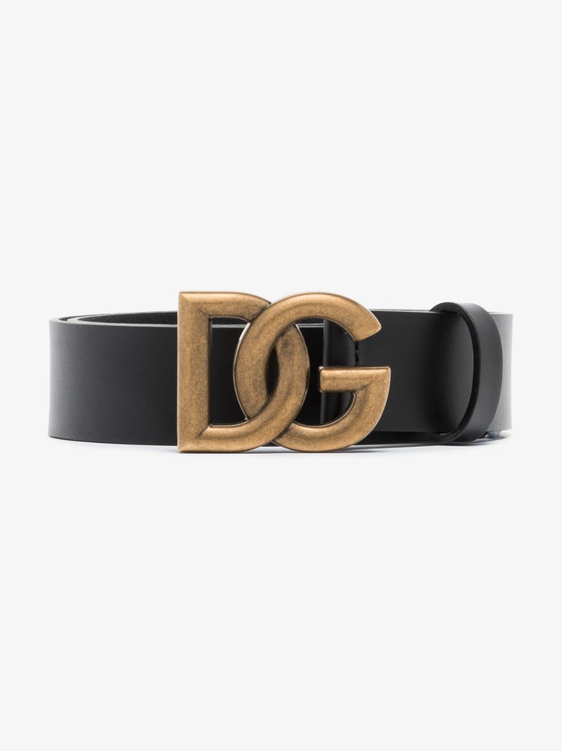 Black Interlock Logo Leather Belt