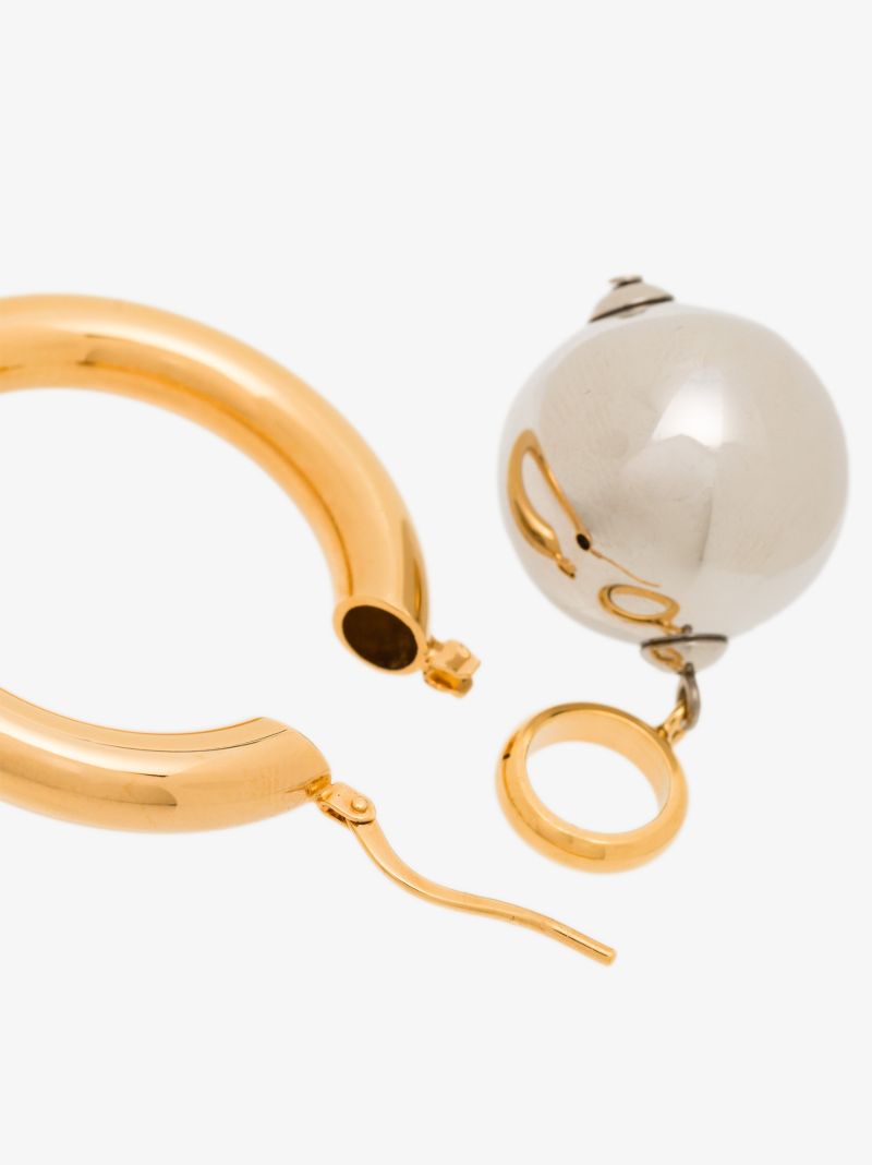 Gold and Silver Tone Sphere Pendant Hoop Earrings