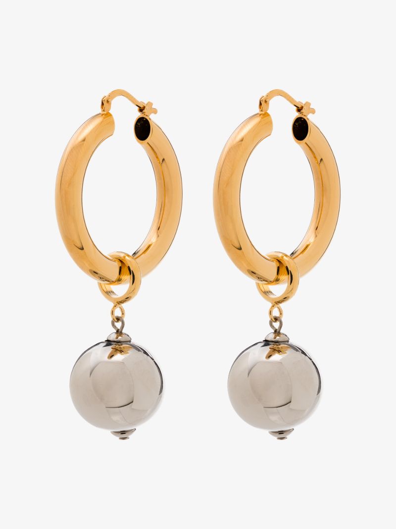 Gold and Silver Tone Sphere Pendant Hoop Earrings
