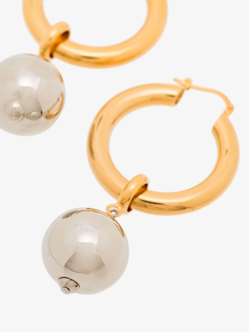 Gold and Silver Tone Sphere Pendant Hoop Earrings