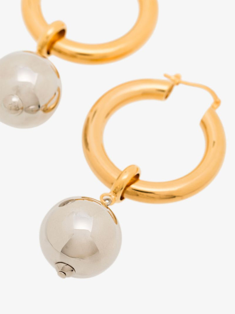 Gold and Silver Tone Sphere Pendant Hoop Earrings