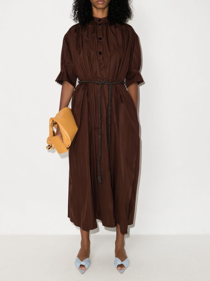 Belted Puff Sleeve Cotton Dress