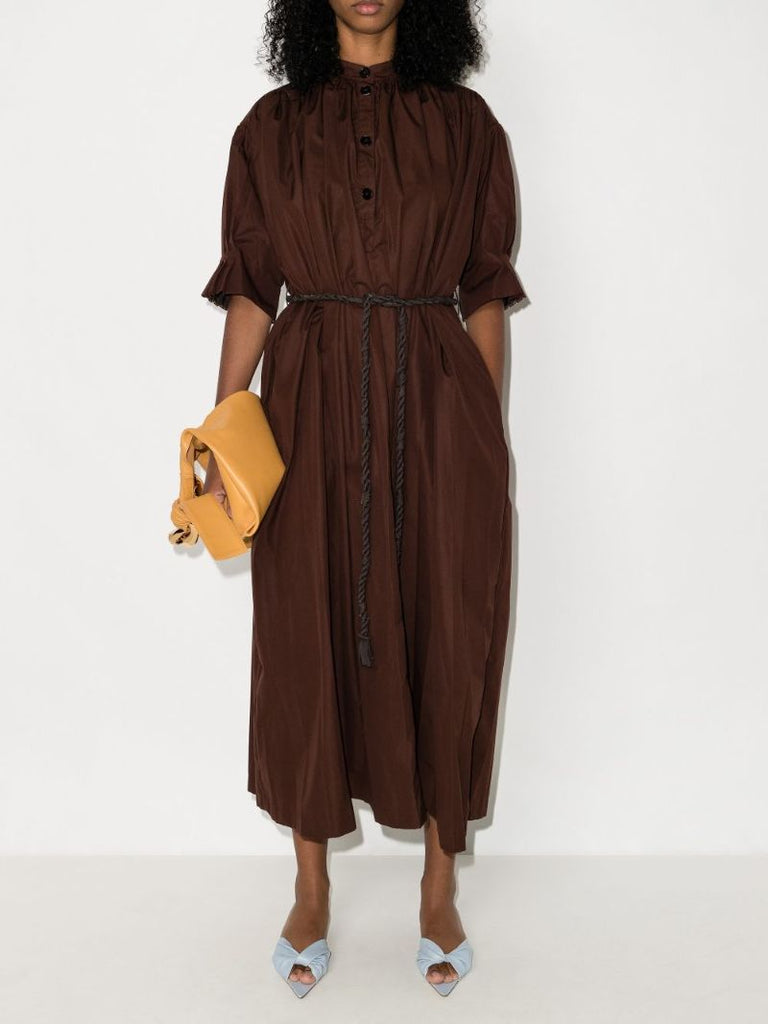 Belted Puff Sleeve Cotton Dress