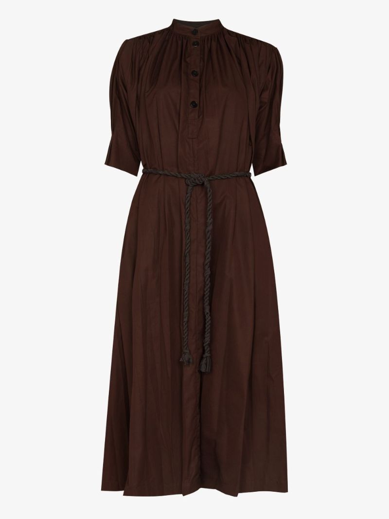 Belted Puff Sleeve Cotton Dress