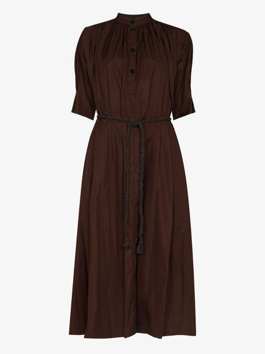 Belted Puff Sleeve Cotton Dress