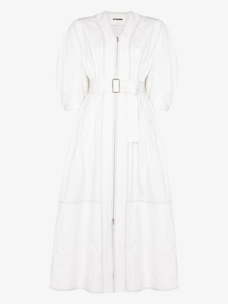 Pintuck Cotton Midi Dress