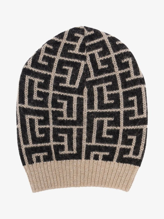 Neutral Monogram Wool Beanie Hat