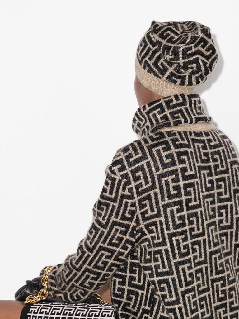 Neutral Monogram Wool Beanie Hat