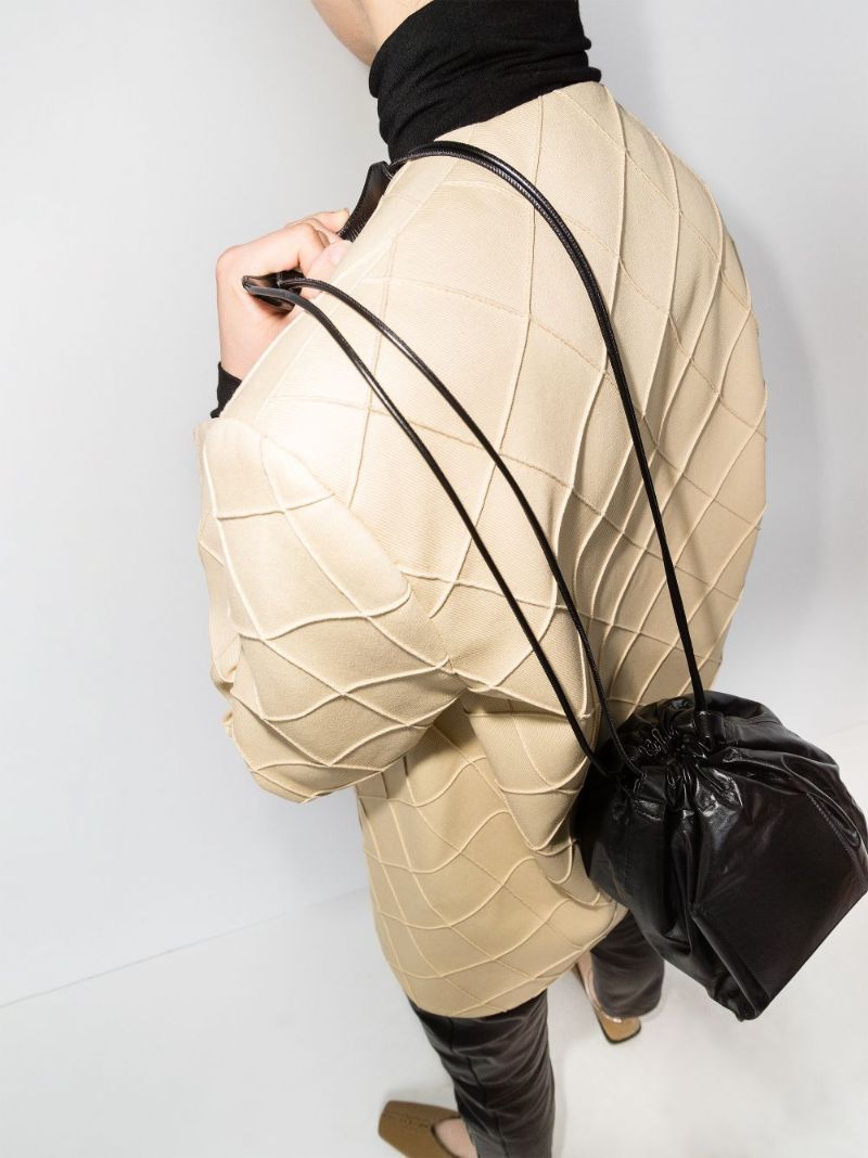 Black Small Drawstring Leather Cross Body Bag