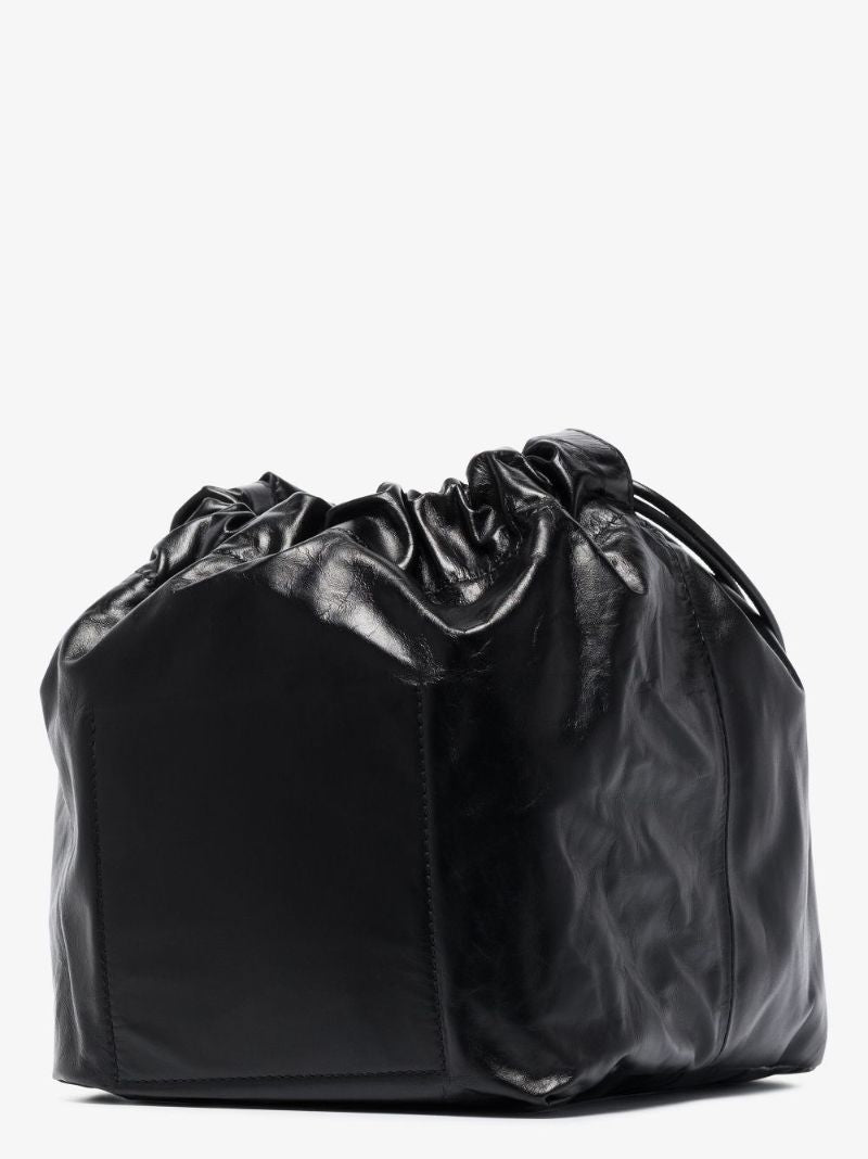 Black Small Drawstring Leather Cross Body Bag
