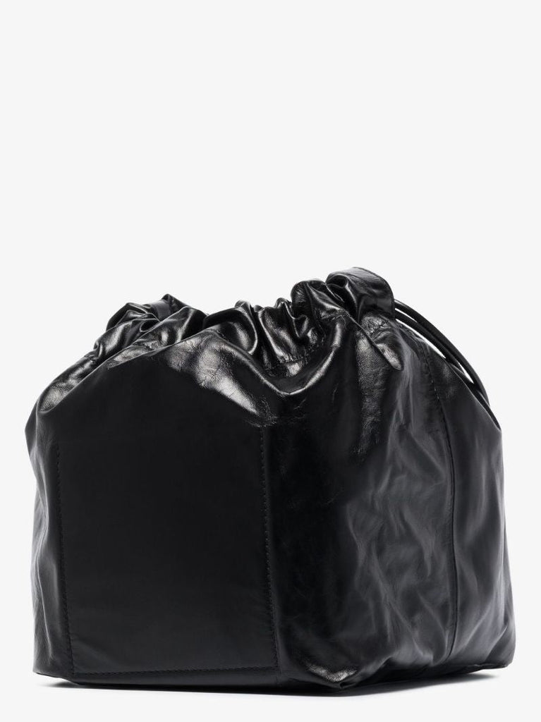 Black Small Drawstring Leather Cross Body Bag