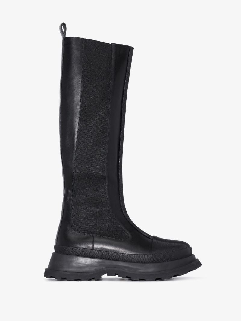 Black Knee-high Leather Chelsea Boots