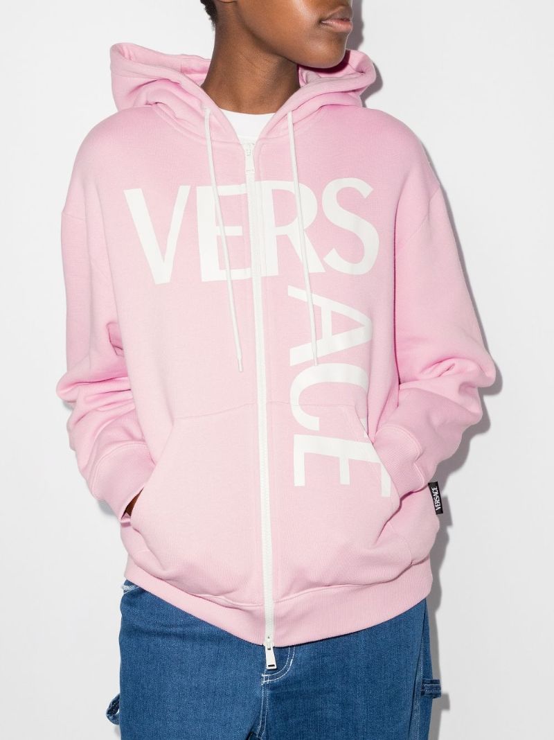 Logo Print Zip-up Cotton Hoodie