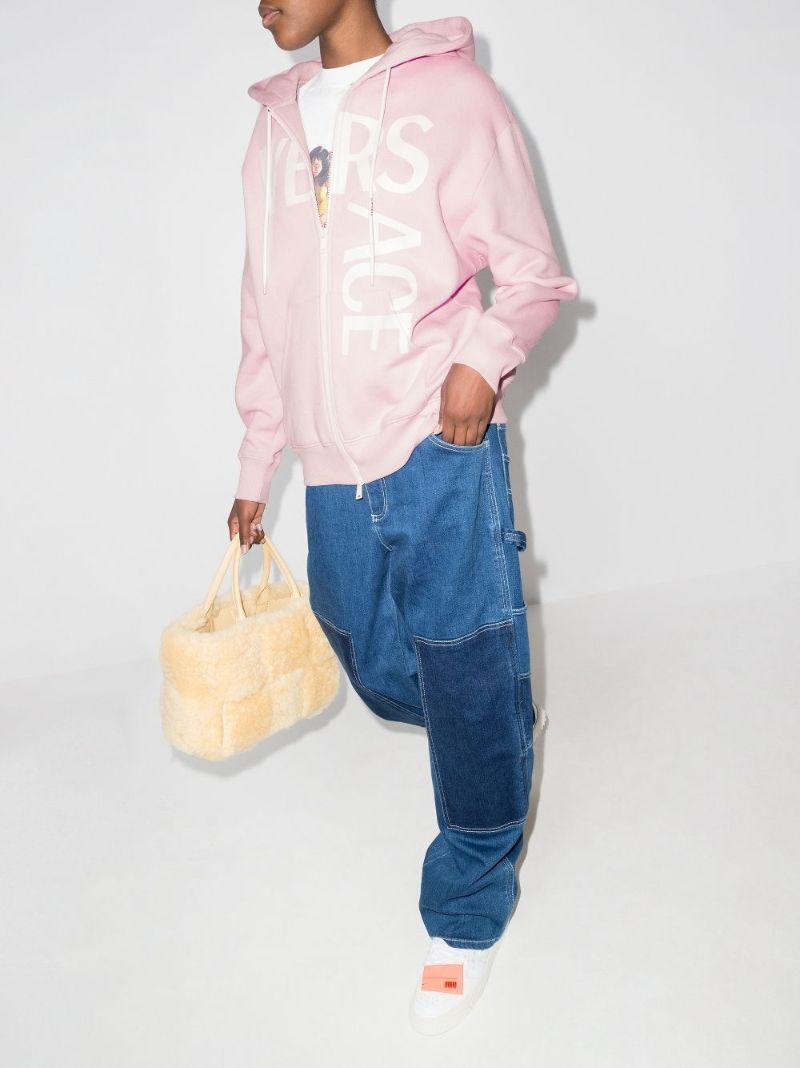 Logo Print Zip-up Cotton Hoodie