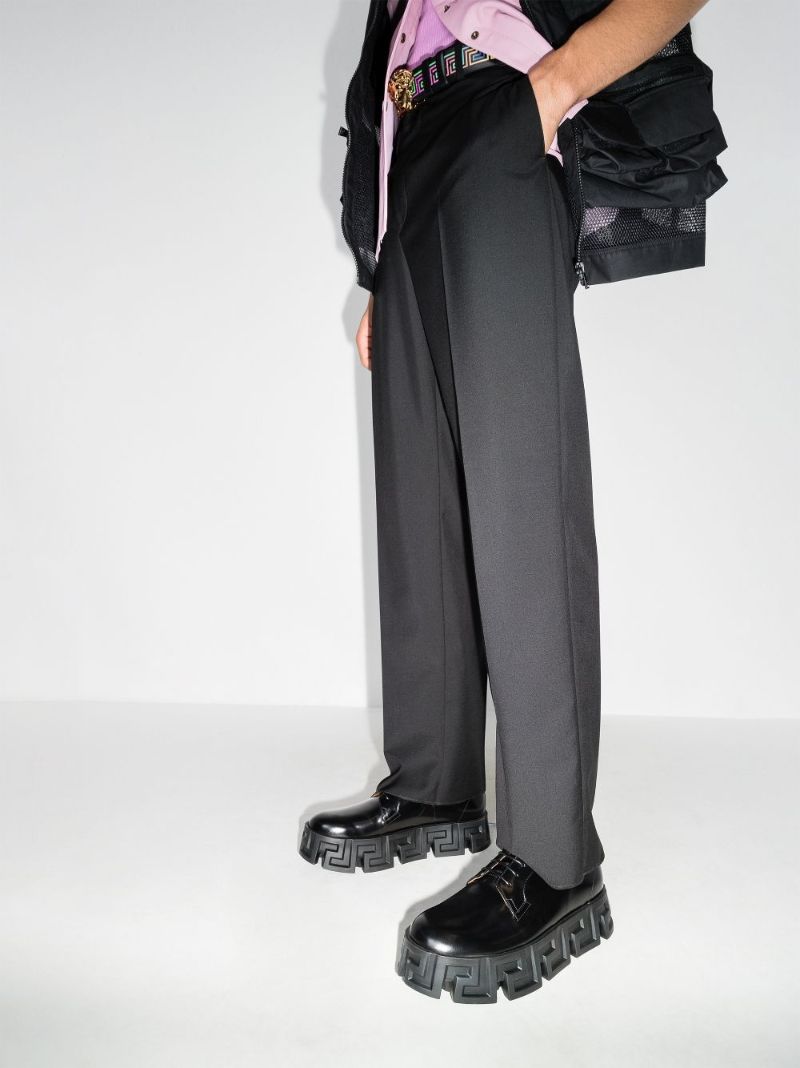 Greca-pattern Ridged-sole Lace-up Shoes
