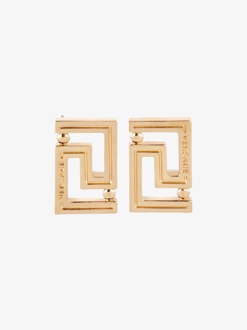 Gold Tone Greca Stud Earrings