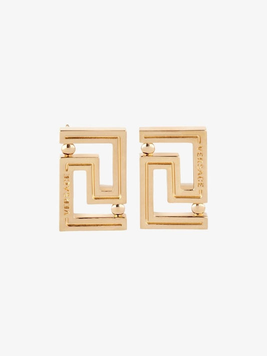 Gold Tone Greca Stud Earrings