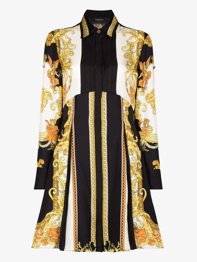 Baroque Print Silk Shirt Dress