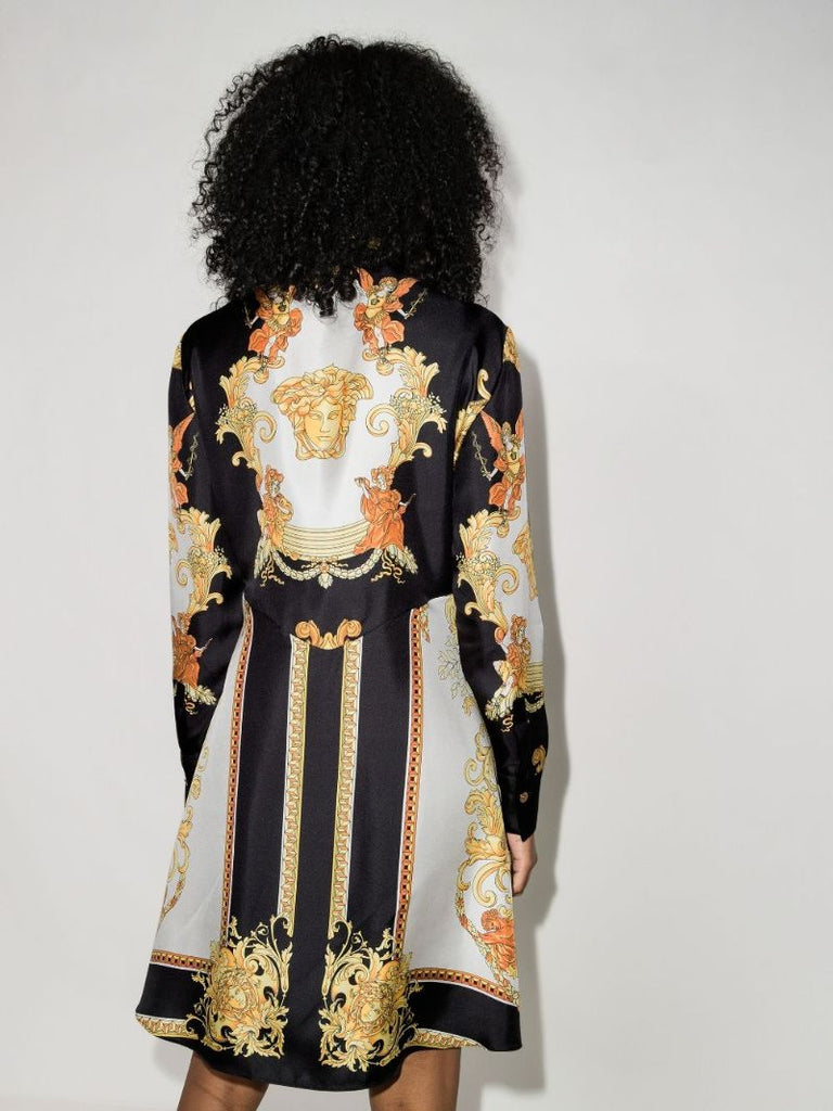 Baroque Print Silk Shirt Dress