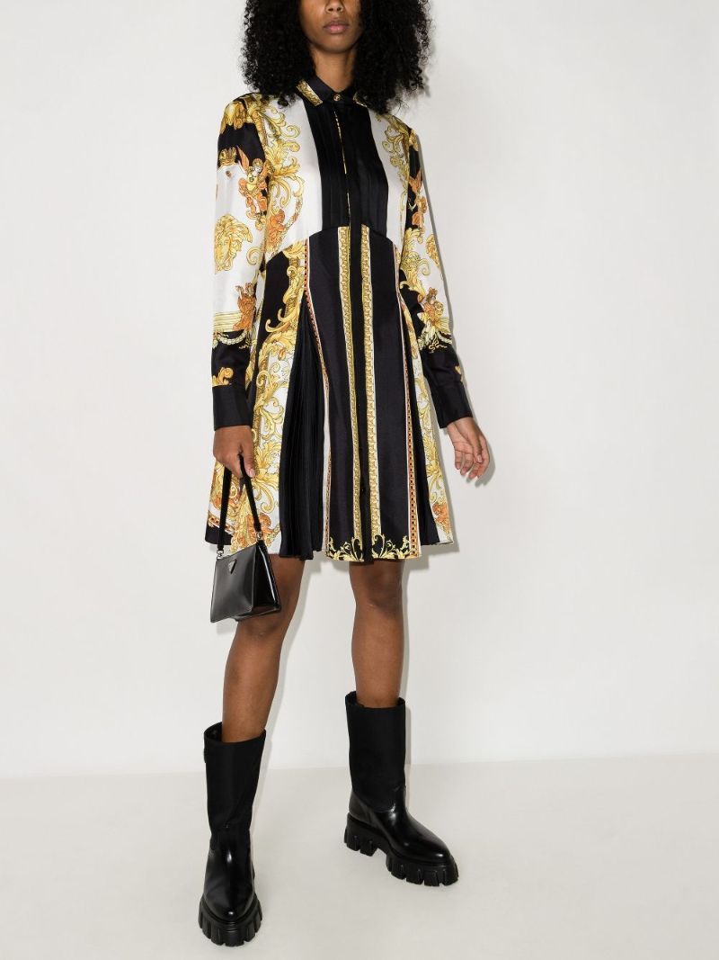 Baroque Print Silk Shirt Dress