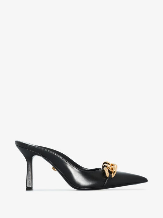 Black 90 Chain Leather Mules