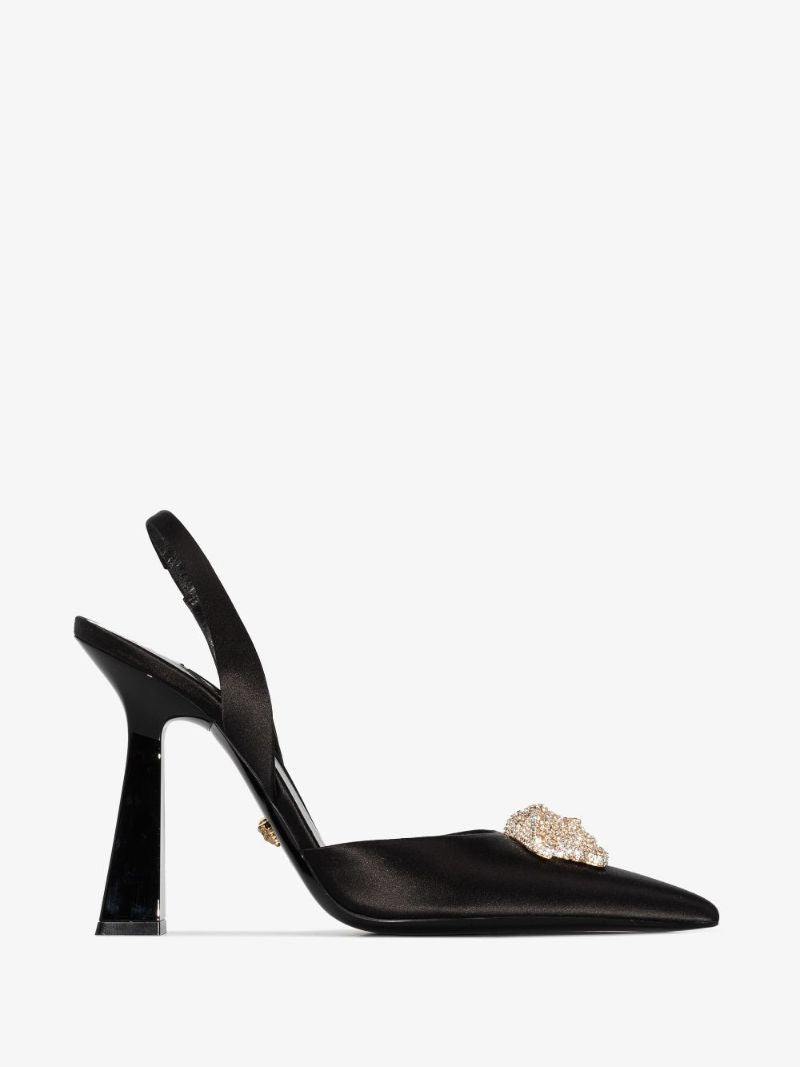 Black La Medusa 105 Slingback Satin Pumps
