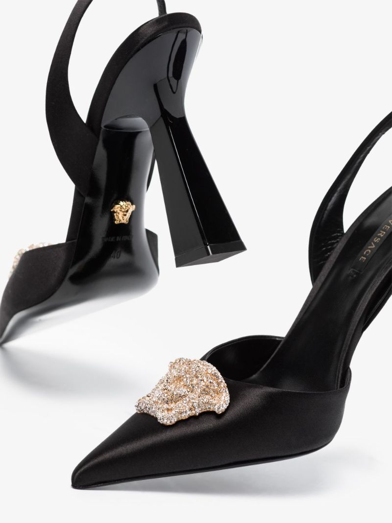 Black La Medusa 105 Slingback Satin Pumps