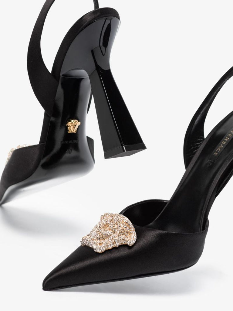 Black La Medusa 105 Slingback Satin Pumps