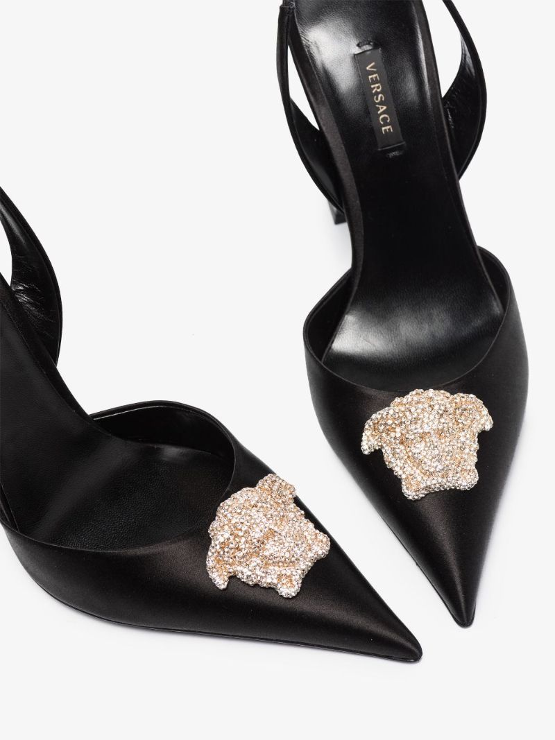 Black La Medusa 105 Slingback Satin Pumps