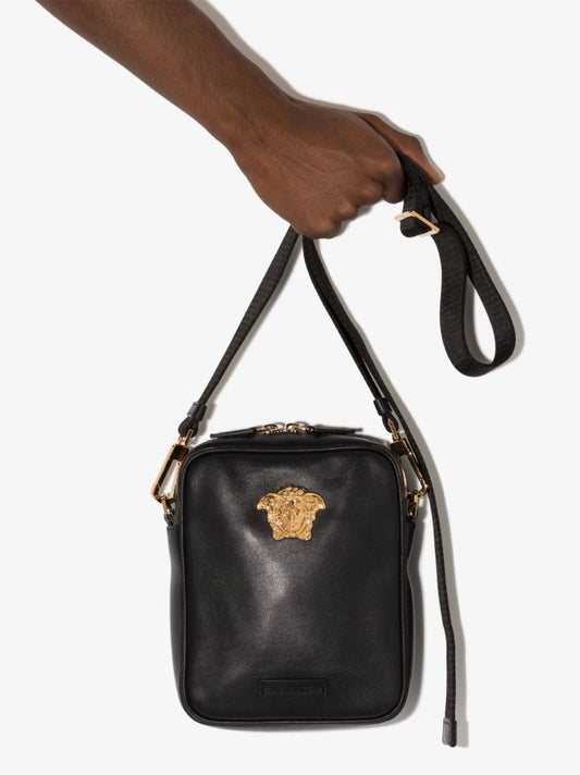 Black Medusa Leather Cross Body Bag