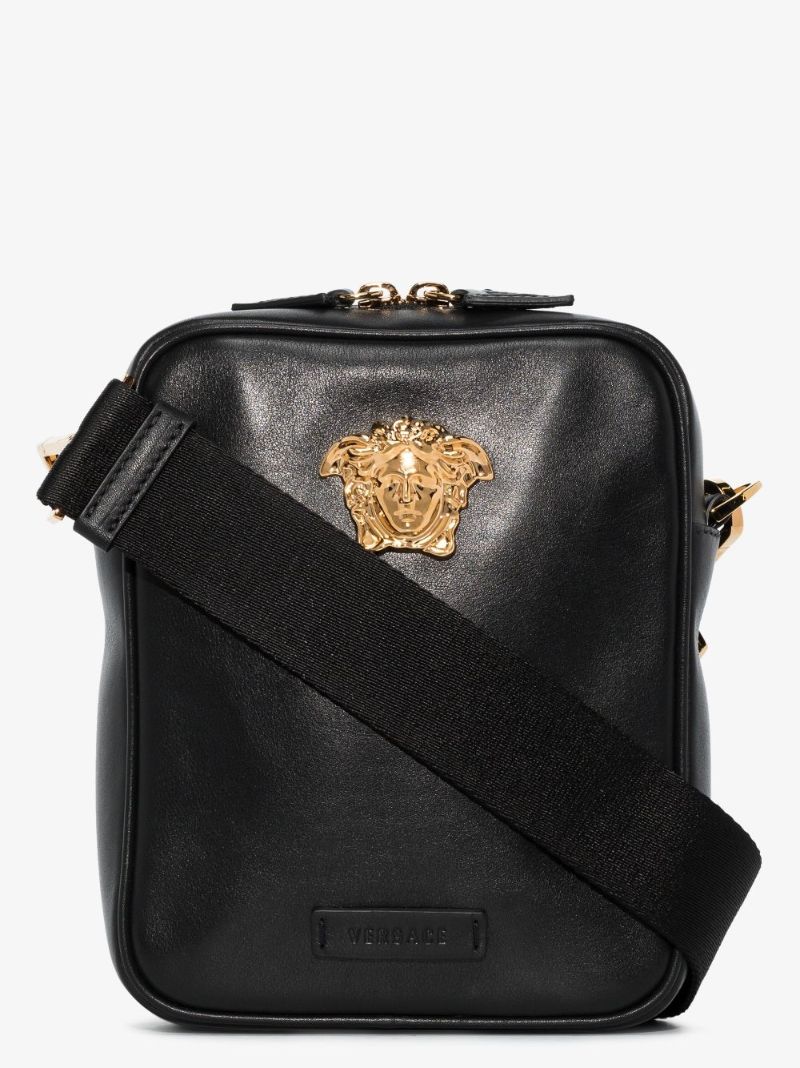 Black Medusa Leather Cross Body Bag