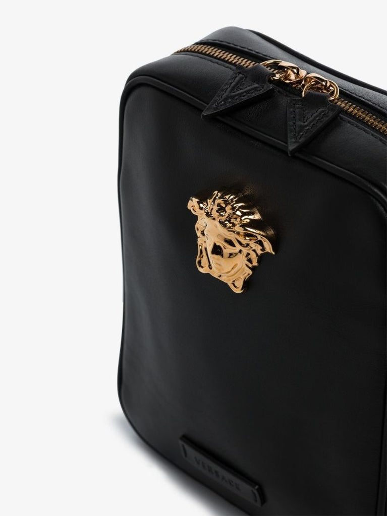 Black Medusa Leather Cross Body Bag