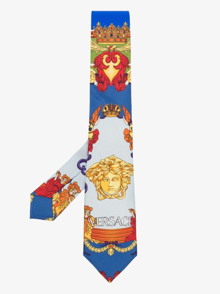 Multicoloured Medusa Print Silk Tie