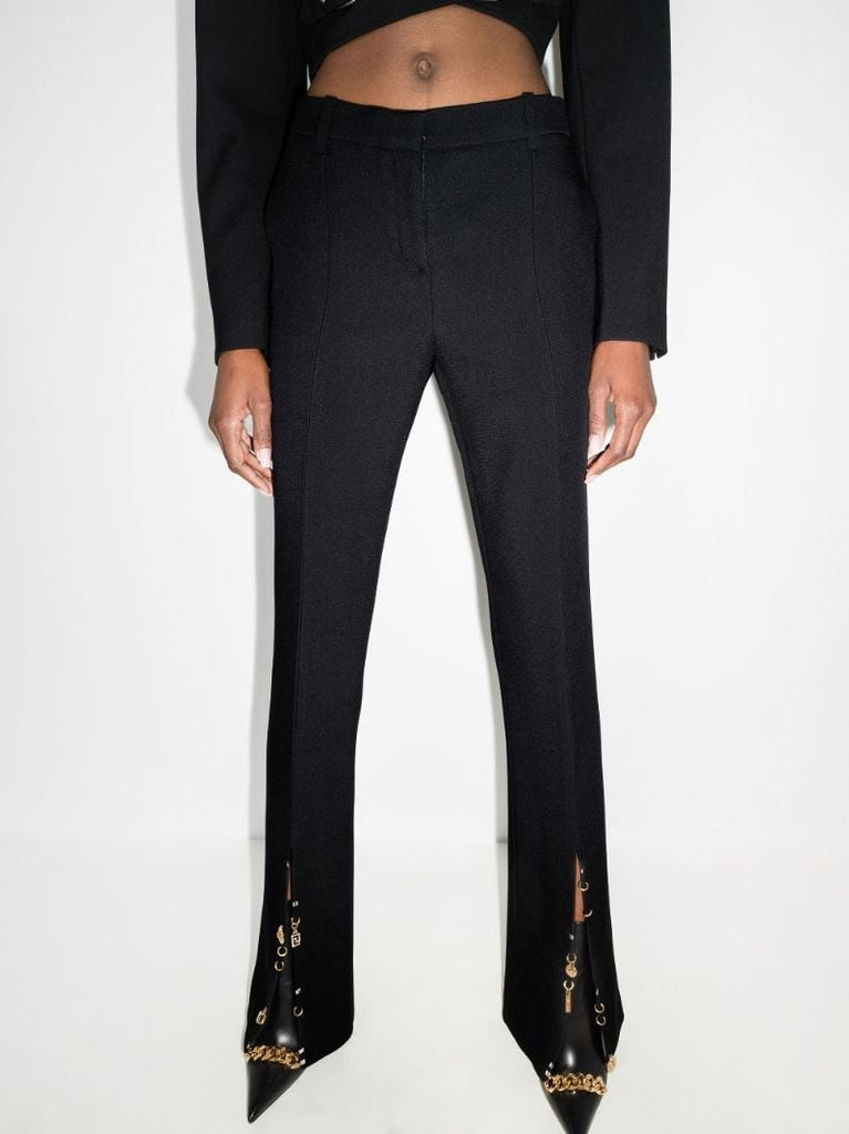 Embellished Split Hem Flared Trousers