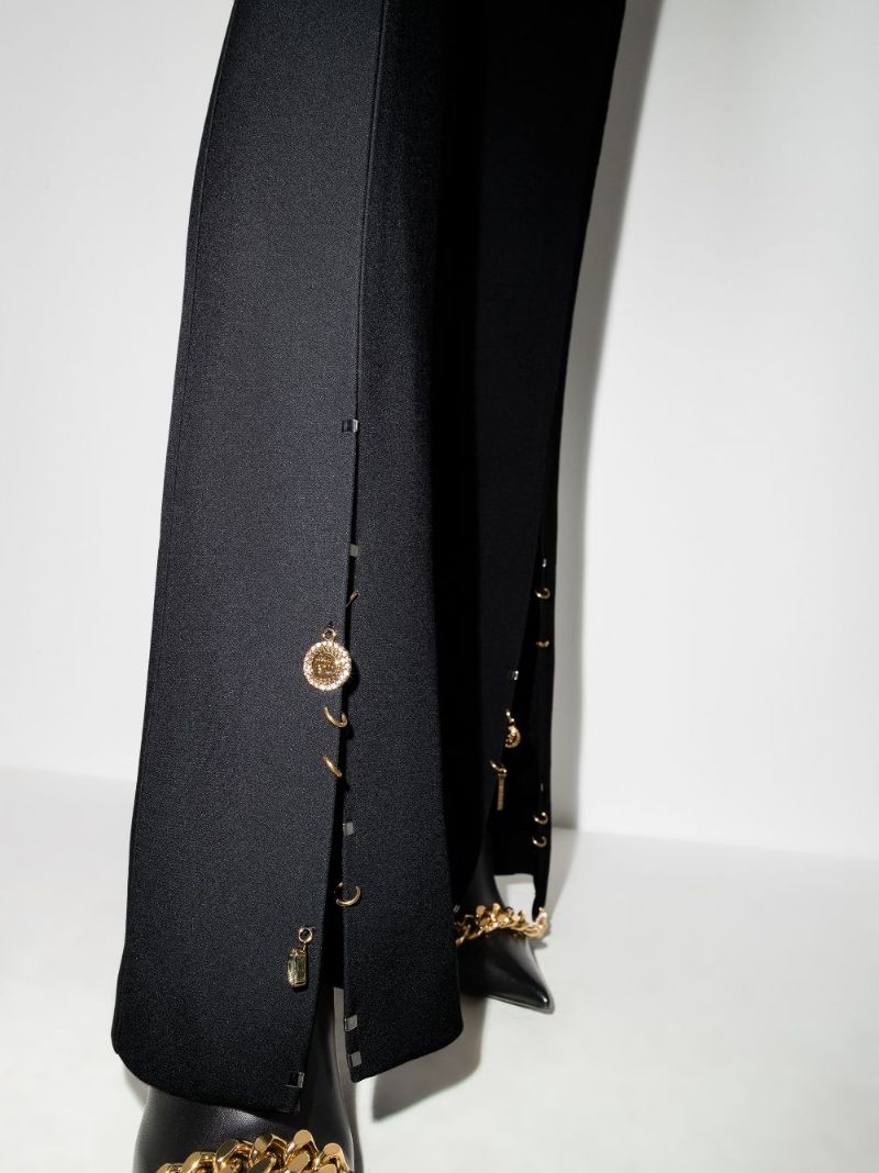 Embellished Split Hem Flared Trousers