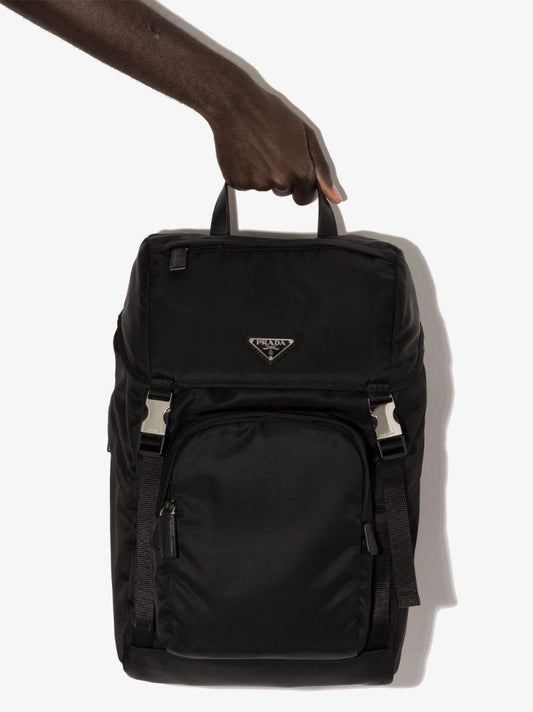 Black Re-nylon Logo Plaque Backpack