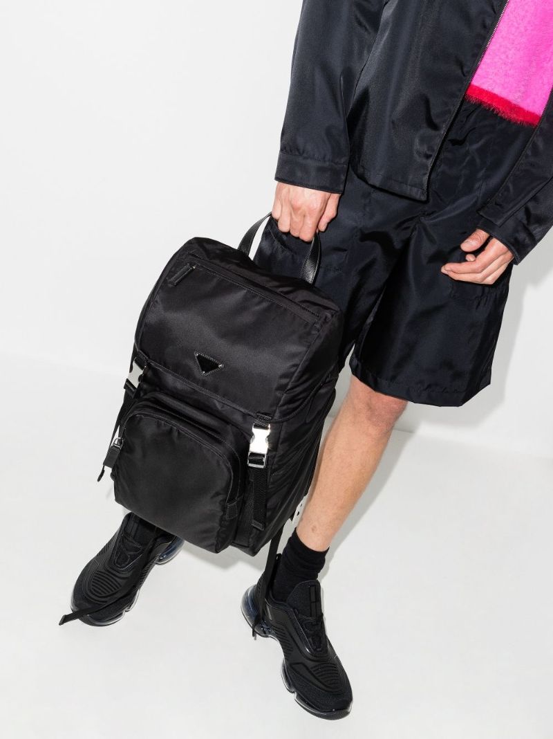 Black Re-nylon Logo Plaque Backpack