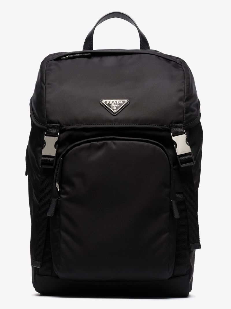 Black Re-nylon Logo Plaque Backpack