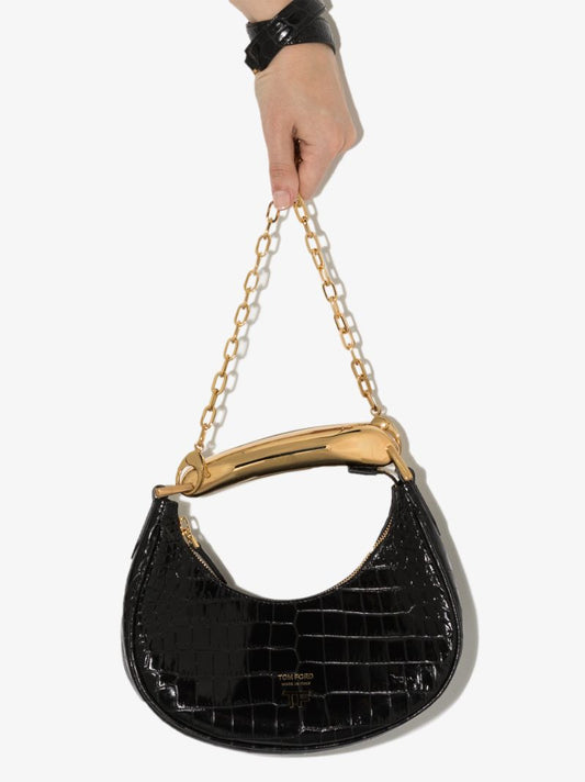 Black Bianca Mini Mock Croc Leather Shoulder Bag
