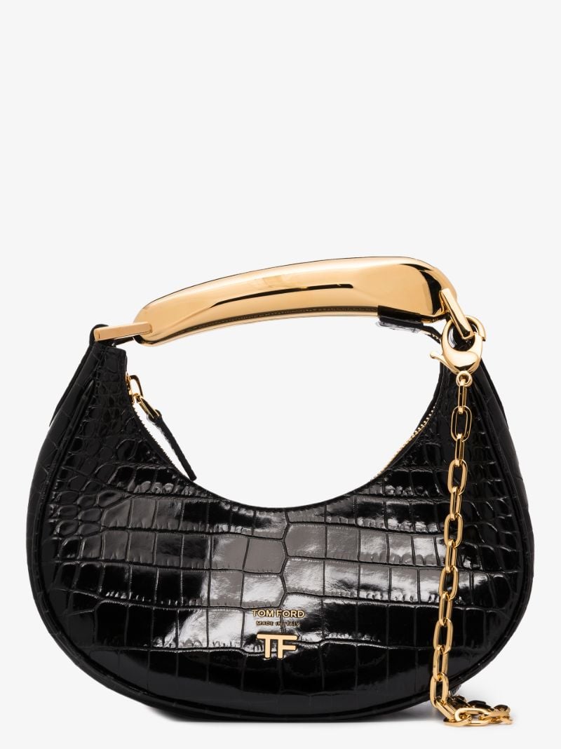Black Bianca Mini Mock Croc Leather Shoulder Bag