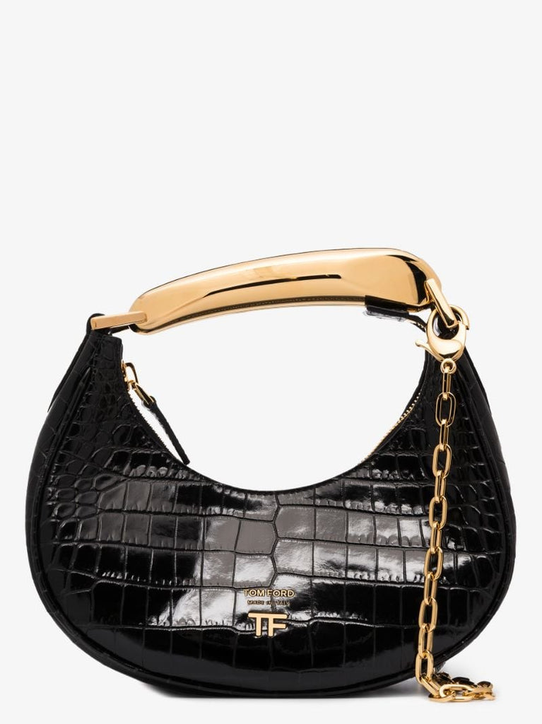Black Bianca Mini Mock Croc Leather Shoulder Bag