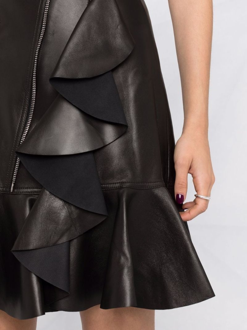 Black Leather Peplum-hem Skirt