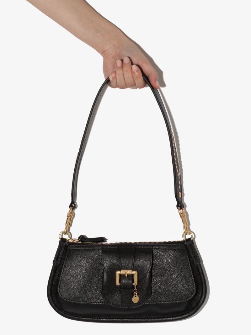 Black Lesly Grained Leather Shoulder Bag