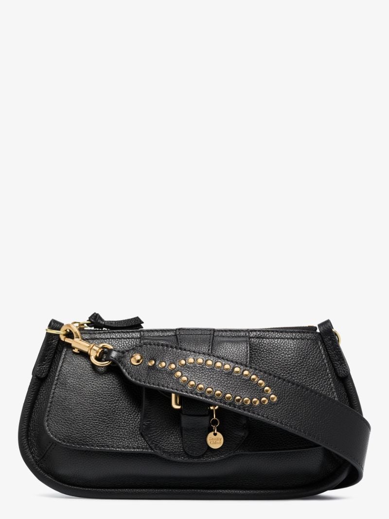 Black Lesly Grained Leather Shoulder Bag