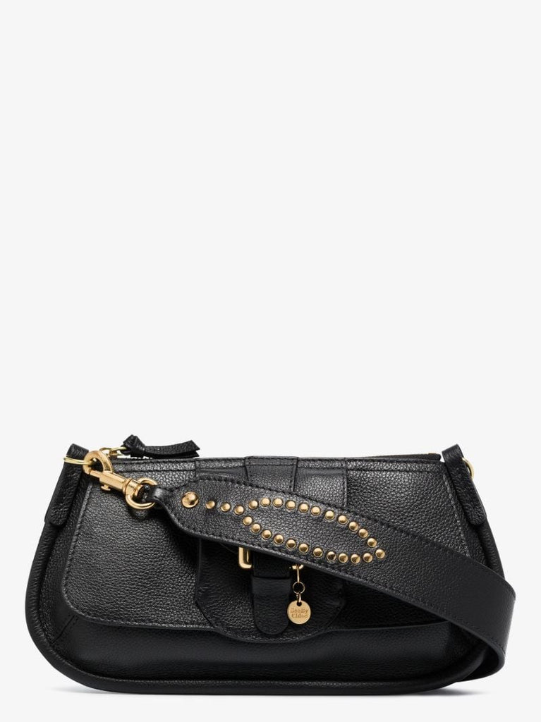 Black Lesly Grained Leather Shoulder Bag
