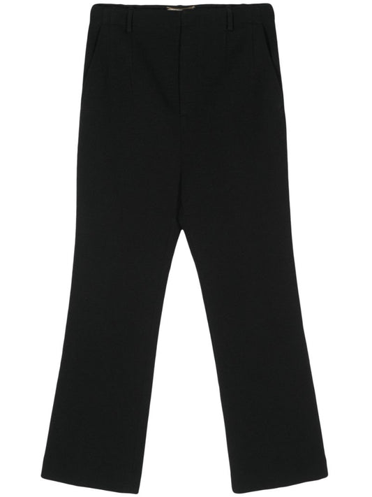 Black Cropped Flared Wool Trousers