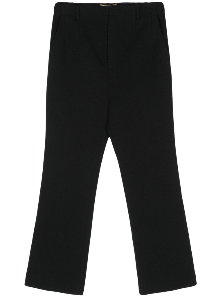 Black Cropped Flared Wool Trousers