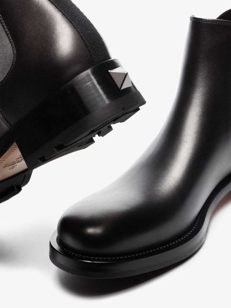 Black Roman Stud Leather Chelsea Boots